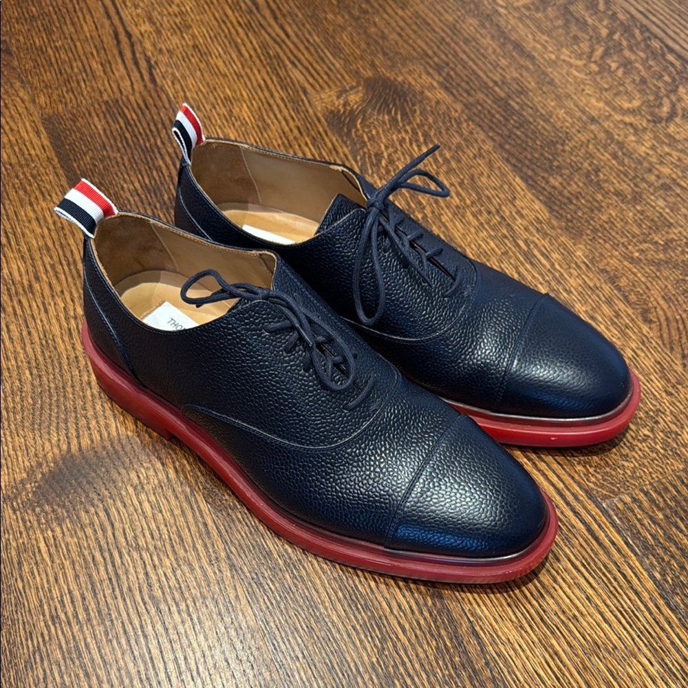 Men’s Thom Browne Black Leather Shoes with Red Sole